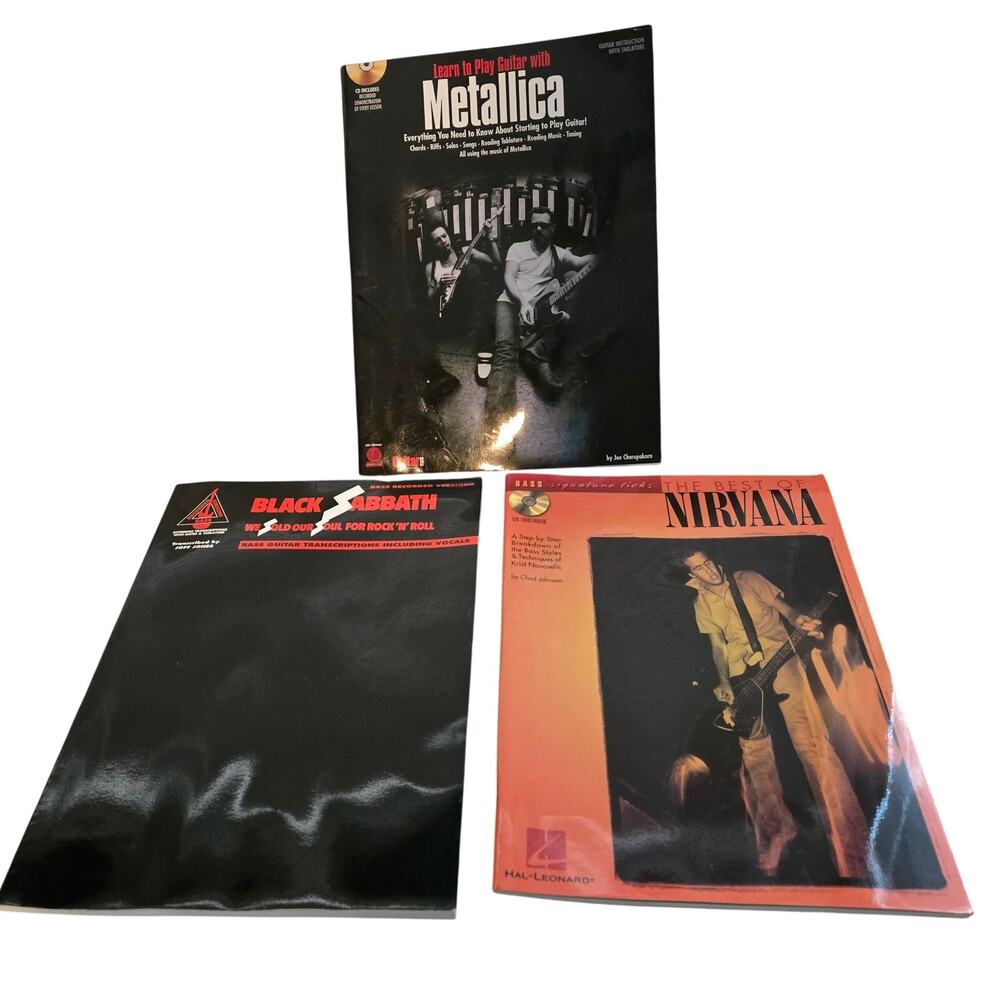 Guitar & Bass Instruction Book Lot: Metallica, Nirvana, Black Sabbath (NO Cd's)